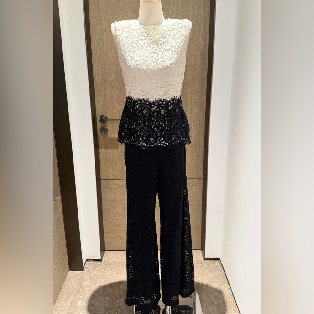 Carolina Herrera Black & White Lace Wide-Leg Set